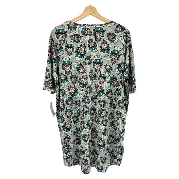 LuLaRoe (M) Gray Blue Irma Uncle Sam SHort Sleeve Tunic Tee Shirt NWT - Picture 2 of 6
